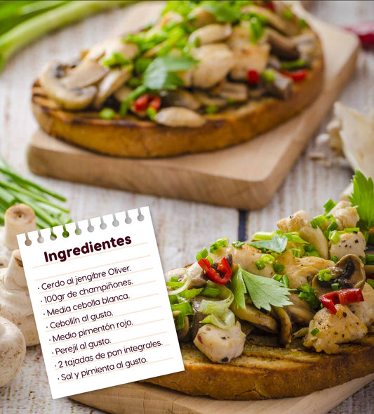 Tostadas con cerdo al jengibre y champiñones
